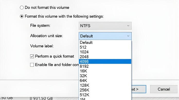 allocation unit size